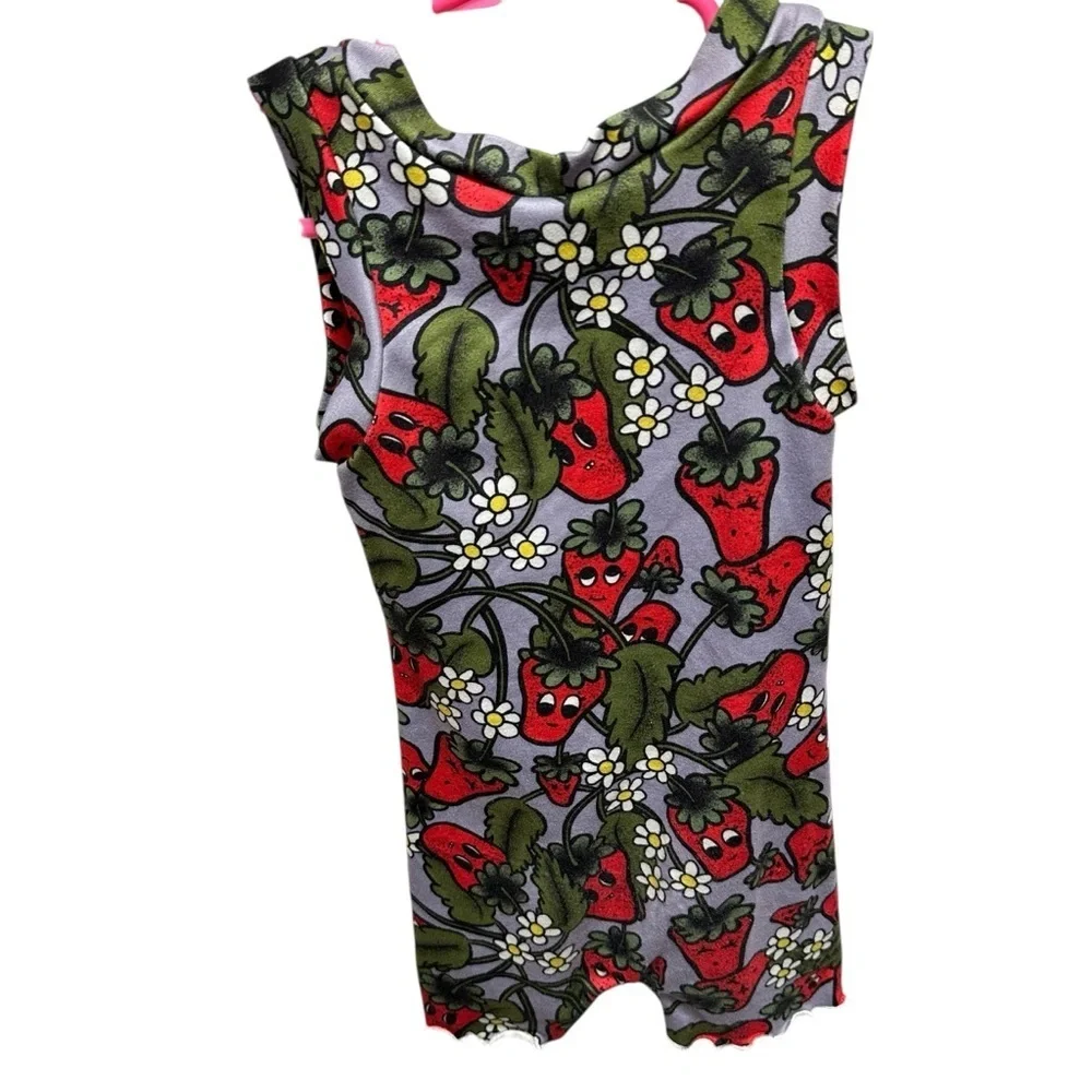 Handmade baby romper strawberry print ruffle legs size 12-18 months